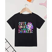 cheap Girl&#039;s 3D Cartoon-100% Cotton Kids Girls&#039; Black Unicorn Letters T shirt Tee Crew Neck Short Sleeve Outdoor Vacation Daily Classic Casual Print Summer