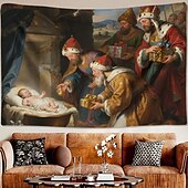 preiswerte Mittelalterlicher Wandteppich-Mittelalterlicher Wandteppich Religiöse Kunst großes Wandbild Dekor Foto Hintergrund Zuhause Schlafzimmer Wohnzimmer Dekoration Madonna und Kind mit Heiligen
