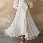 preiswerte Weiße Kleider-Damen Langes Kleid Maxikleid Weißes Kleid Schwingkleid Mode Outdoor Urlaub Ferien Normale Passform Einfach Langarm V Ausschnitt Weiß Sommer