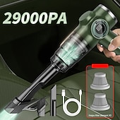 levne Vysavače-Bezdrátový vysavač do auta s výkonným sacím výkonem 29 000 Pa, přenosný ruční mokro-suchý čistič 5 v 1 s dvojitým použitím a nástavci