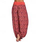 preiswerte weites Bein und hohe Taille-Damen Weites Bein Stoffhosen Hosen Hose Mode Boho Volle Länge Natürliche Taille Blumen Druck Bequem Außenbereich Outdoor Urlaub Alltagstauglich Magenta Saphir Marineblau Aprikose Sommer Normale