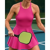 economico Abbigliamento Tennis da donna-Per donna Tinta unita Abito da tennis con pantaloncini e reggiseno incorporati Abito sportivo Senza Maniche Arricciato Traspirante Tennis Pickleball Il giro Vestito Nero Blu marino scuro Marrone