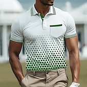 cheap Men&#039;s Geometric Polo-Men&#039;s Geometic Polo Short Sleeve Polo Shirts Collared Shirts Business Casual Outdoor Athleisure Daily Wear Buttons 3D Print Summer Black Blue Green