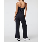 billiga vida ben och raka byxor-Dam Yogajumpsuit Onesie Ficka Henley Yoga Kondition Pilates Vida byxor med linne Svart Grön sporter Sportkläder Microelastisk