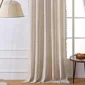 halpa Ikkunoiden koristelu-Beige pellavaverhot puoliläpinäkyvät kaiken kauden koristeverhot makuuhuoneeseen ja olohuoneeseen konepestävä polyesteri tankoaukko tyylinen perinteinen kodin sisustus makuuhuoneen sisustus