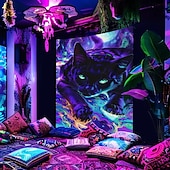 お買い得  ブラックライトタペストリー-ブラックライトタペストリー 蓄光 パーティー UV反応 猫 トリッピーミスティー 吊るしタペストリー 壁アート ミューラル リビングルーム 寝室用