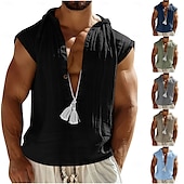 cheap Home-Men&#039;s Shirt Linen Shirt Viking Style Popover Shirt Summer Shirt Beach Wear Solid Color Vacation Home Black Navy Blue Sky Blue Green Sleeveless Hoodie Summer Spring Clothing Apparel