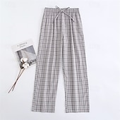 preiswerte Schlaf unten-Herren Freizeitkleidung Karierte hose Lounge Hose Karomuster Mode Klassisch Lässig Heim Täglich Bett Baumwolle Komfort Atmungsaktiv Weich Hose Elastischer Bund Frühling Herbst Schwarz Blau