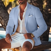 abordables Blazer en lin-Homme Blazer en lin Manteau de sport Mode Occasionnel Couleur Unie Blazer Jaune Rose Claire Bleu Ciel Coupe Standard à boutonnage simple à un bouton