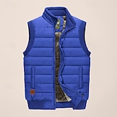 levne Gilety-Pánské Puffer Vesta Denní Na běžné nošení Podzim zima Kapsy Polyester Zahřívací Pevná barva Zip Stojáček Běžný Černá Tmavě námořnická Vodní modrá Khaki Vesta