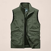 cheap Men&#039;s Vest-Men&#039;s Fishing Vest Sleeveless Vest Outdoor Modern Contemporary All Seasons Multi Pocket Chinlon Outdoor Solid / Plain Color Zipper Standing Collar Standard Fit Black ash-colored khaki Army Green Vest