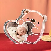 preiswerte Personalisierte Geschenke-Personalisiertes Foto-Bär-Herz-Plakette aus Acryl als Andenken, süßes Schreibtisch-Ornament mit individuellem Babyfoto für Geburtstag, Weihnachten, Muttertag, stilvolles Geschenk für Familie und