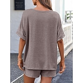 billiga Blusdräkter för kvinnor-Dam Set med shorts Bolero Top Kortärmad Rund hals Ensfärgat Snörning Mode Streetwear Ledigt Dagligen Utomhus Blå Svart Brun Sommar Lös passning