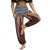 abordables Fondos-Retro Antiguo Boho Años 70 Pantalones Harem Pantalones de yoga Hippie Cintura elástica Pavo real Plumas Mujer Víspera de Todos los Santos Carnaval vacaciones en la playa Fiesta temática retro Festival