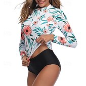 preiswerte Hautausschlagswächter-Damen Rash Guard Badeanzug UV-Sonnenschutz UPF50+ Langarm Bademode Badeanzug Frontreißverschluss Schwimmen Surfen Strand Wassersport Blumenmuster Tropisch Sommer Frühling