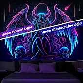 זול שטיחי קיר של Blacklight-שטיח קיר בחושך קופץ באור מסיבת זוהר מגיב ל-UV דמונים טריפיים ערפיל תלוי אמנות קיר מראה לסלון חדר שינה
