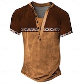 economico Stile etnico-Per uomo Tribale Etnico Maglietta Maglia Henley Manica Corta Designer Essenziale Etnico All&#039;aperto Casuale Quotidiano Estate azzurro cielo Nero Verde chiaro Blu scuro Marrone Henley Maglietta Henley