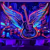 preiswerte Blacklight -Wandteppiche-Schwarzlicht Wandteppich Leuchtet im Dunkeln Glow Party UV Reaktiv Cyber Gitarre Trippy Nebel Moderne Stadtansicht Hängender Wandteppich Wandkunst Wandmalerei für Wohnzimmer Schlafzimmer