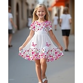 economico Abito farfalla 3D-ragazze&#039; 3D Floreale Farfalla Abito Manica Corta Estate Primavera Vacanza Quotidiano Ferie Principessa Bello Dolce Bambini 4-12 Anni Vestito Casual Abito a trapezio Lunghezza al ginocchio Vestibilit