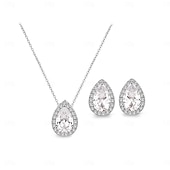 voordelige Sieradensets-bruidssieradensets 1 set zirkonia oorbellen met strass ketting elegante stijlvolle sieradenset voor bruiloft, feest en speciale gelegenheid