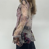 preiswerte Boho Tops-Damen Boho-Hemd Bluse Blume Modern Boho Langarm V Ausschnitt Normale Oberteile Täglich Ferien Netz Druck Purpur Sommer