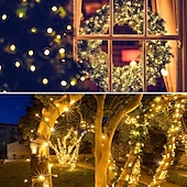 halpa Aurinkoenergiakäyttöinen-1 kpl ulkokäyttöön tarkoitettu aurinkokennovalosarja, vedenpitävä valosarja, 12 m, 39 jalkaa, 100 led-helmeä, sisäpiha, puutarha, nurmikko, huvila, aita, parveke, koristevalo, häät, halloween, joulu, festivaali, tunnelma, valosarja