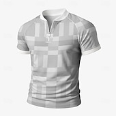 cheap Men&#039;s Color Block Polo-Men&#039;s Color Block Zip Polo Short Sleeve Stand Collar Business Modern Leisure Business Athleisure Casual Daily Zipper 3D Print Summer Robin&#039;s Egg Blue Grey Orange