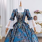 halpa Mekot-Vintage Rokokoo Renessanssi Maxi Mekot Normaali Juliet hiha Prinsessa Morsian Laskostettu Rimpsu Prinsessa Pyöreä kaula-aukko Naamiaispuku Naisten Halloween Karnevaali Naamiaiset Juhla Halloween