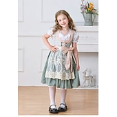abordables Niños-Oktoberfest Encaje Vestidos Delantal Blusa con falda acampanada Mucama bávaro Alemán Munich prados Chica Carnaval Festival de Cerveza Paño de estilo tradicional