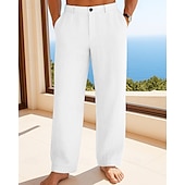 preiswerte Urlaub-Herren Leinenhosen Hose Sommerhose Strandhose Knöpfe Tasche Einfach Komfort Atmungsaktiv Urlaub Täglich Ferien Hawaiianisch Boho Schwarz Weiß