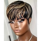 baratos Perucas de Qualidade Superior-peruca pixie cut peruca sintética para mulheres negras peruca curta bob ombre com franja