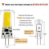 abordables Ampoules LED double broche-Ampoules LED G4 COB 5 W équivalent à 50 W AC12 V DC12-24 V ampoule LED à intensité variable en silicone G4 culot à deux broches lumière LED blanc chaud pour lampe en cristal lustre 5 pièces
