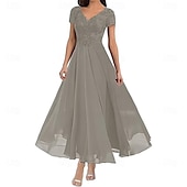 preiswerte Bodenlänge-A-Linie Brautmutterkleid Elegant V Ausschnitt Bodenlang Polyester Kurzarm mit Einfarbig 2025