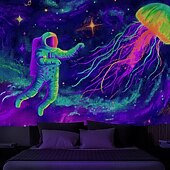 billiga Blacklight tapestries-Svartljusvävning som lyser i mörkret glow party UV-reaktiv astronaut trippy dimmig svamp hängande väggkonstmur för vardagsrum sovrum