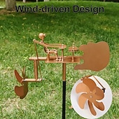billiga Uteplatsdekoration-handgjord metalltrummis vindkvarn trädgårdssnurra, musikalisk vindskulptur i metall med gitarrdesign, trädgårdsdekor för utomhusbruk, vinddriven kinetisk konstpresent för män