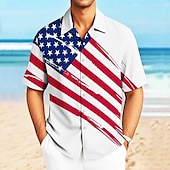 voordelige Vlag patroon-Independence Day Voor heren Amerikaanse Amerikaanse vlag Vaderlandslievend Overhemd Normaal shirt Cubaans overhemd Korte mouw Militray van het leger Feestdagen Streetwear Zomer Lente Opstaand