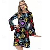 billiga Klänningar-Retro / vintage 70-talet Häftig Klänningar Pannband Hippie Disk Psykedelisk Dam Halloween Karnival Semester musikfestival Festival Vuxna Klänning Pannband
