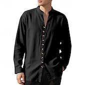 economico Camicie di lino-Per uomo Camicia Camicia di lino Camicia casual Camicia con Bottoni Camicia di cotone Semplice Vacanza Camicia hawaiana Nero Bianco Rosa Viola Manica Lunga Colletto alla coreana Primavera Autunno