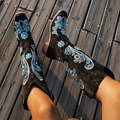 levne obuv-Retro 70. léta Divoký západ Boty Westernová bota Hippie Kovbojka Kovbojské Výšivka Maškarní kostým Dámské předvečer Všech svatých Karneval Párty Ležérní hudební festival Dospělé Boty