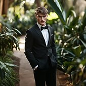 abordables Trajes de boda-Trajes de Fiesta para Hombre Trajes de Regreso a Casa Corbata Negra Smokings Moda Formal de Color Sólido Ajuste Estándar 2 Piezas De Un Solo Botón