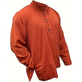 abordables Chemises décontractées-Homme Chemise Chemise d&#039;été Chemise Décontractée Chemise de Plage Chemise Boutonnée Noir Jaune Orange Vert Véronèse Bleu de minuit manche longue Uni Band Collar Vacances Hawaïen Vêtement Tenue