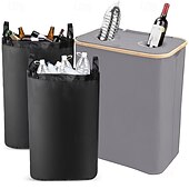 abordables Bac de recyclage-Poubelle de recyclage à double trou en tissu Oxford, panier à linge à cadre en bambou de 140 l avec couvercle et 2 sacs intérieurs en polyester, poubelle d&#039;intérieur pliable et conteneur de recyclage