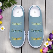 economico Sneakers da donna-Scarpe da passeggio da donna in maglia bianca con stampa di libellule colorate – slip-on casual leggere e traspiranti per passeggiate all&#039;aperto, viaggi estivi e uso quotidiano