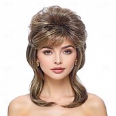levne Historické paruky-Mullet paruky pro ženy kudrnaté syntetické odolné vůči teplu vlasy po ramena 80. léta rocker cosplay paruky (blond smíchané s černou) Halloween paruky