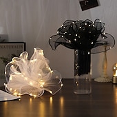 baratos Plantas e Flores Artificiais-Embalagem de presente de flores com luz LED, material de embrulho de gaze ondulada para buquê, caixa de presente de pirulito para casamento, festa, aniversário
