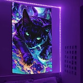 お買い得  ブラックライトタペストリー-ブラックライトタペストリー 蓄光 パーティー UV反応 猫 トリッピーミスティー 吊るしタペストリー 壁アート ミューラル リビングルーム 寝室用