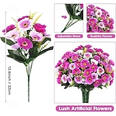 זול פרח מלאכותי-12 חבילות פרחים מלאכותיים לקישוט חוץ פרחי משי חינניים מזויפים צמחים מלאכותיים עמידים בפני UV לקיץ גינה מרפסת חלון חדר עיצוב הבית צהוב