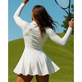 abordables Jupes et skorts pour femmes-Femmes Couleur Unie Jupe décontractée Jupes de tennis avec shorts tenue de sport manche longue Froncé Évacuation de l'Humidité Respirant Tennis Le golf Pickleball Col Rabattu Blanche Bleu Violet