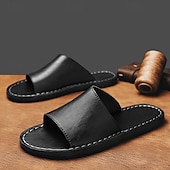 billiga Avslappnade sandaler-Herrsandaler i brunt konstläder med minimalistisk design och komfort, perfekt för vuxna, perfekt för avkoppling inomhus, vardagsbruk, hotellspa