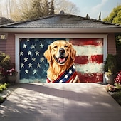 お買い得  ガレージとドアのバナー-4th of Julyドア装飾ガレージドアカバー、アメリカの愛国的なワシの屋外バナー、大規模バックドロップ、ホリデー屋外ガレージドアの家の壁の装飾